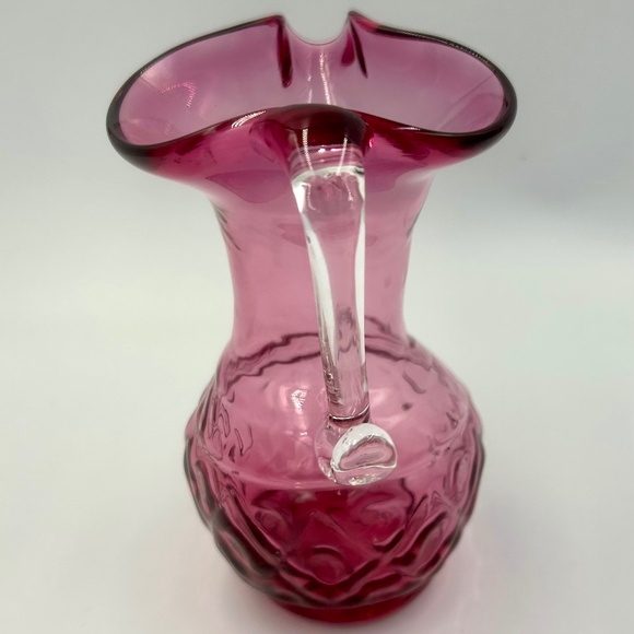 VTG Cranberry Glass Creamer & Sugar Set Hand Blown Diamond Pattern Cottagecore - Picture 6 of 12